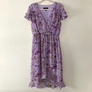 Floral lined wrap dress with ruffled sleeves